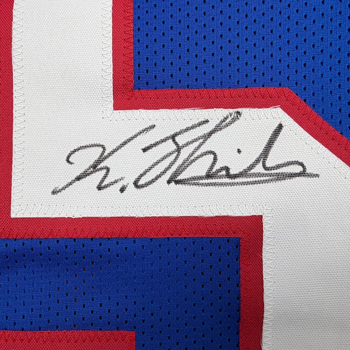 Framed Autographed/Signed Kayvon Thibodeaux 35x39 New York Blue Retro Pro Cut Football Jersey Beckett BAS COA