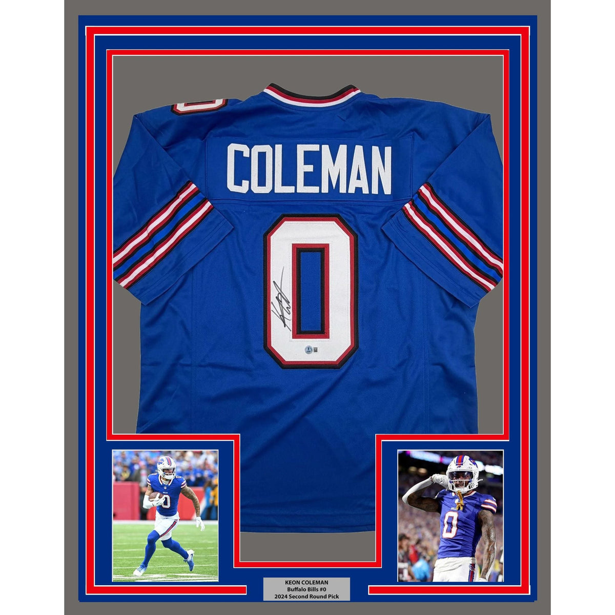 Framed Autographed/Signed Keon Coleman 35x39 Buffalo Blue Football Jersey Beckett BAS COA