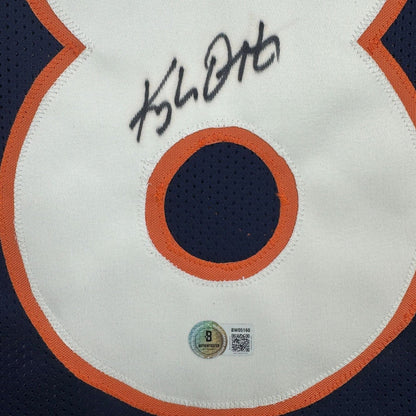 Framed Autographed/Signed Kyle Orton 35x39 Denver Blue Football Jersey Beckett BAS COA