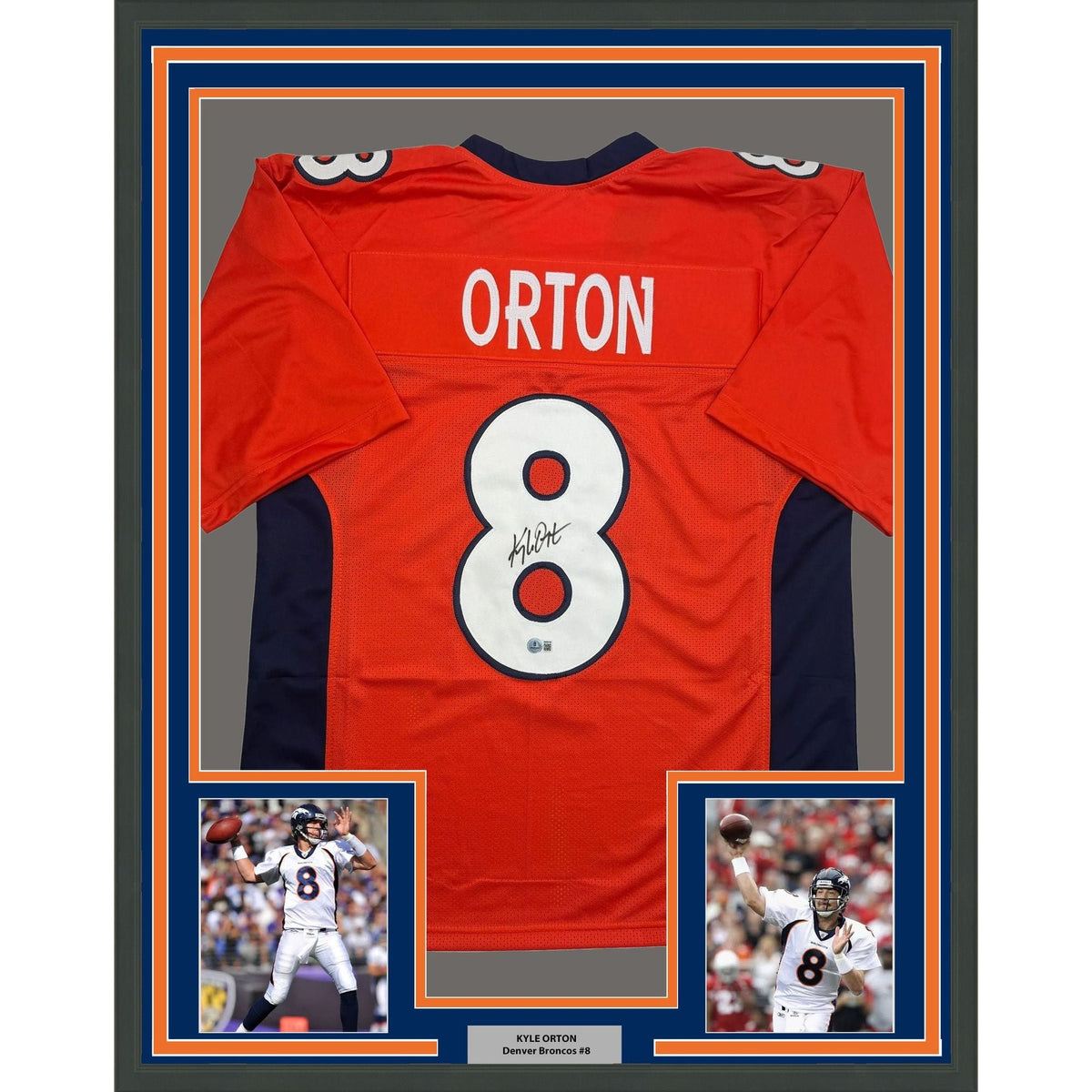 Framed Autographed/Signed Kyle Orton 35x39 Denver Orange Football Jersey Beckett BAS COA