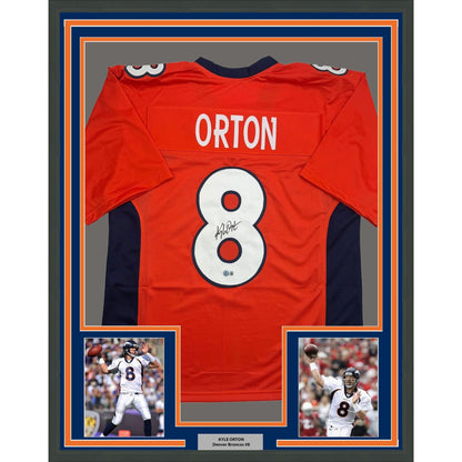 Framed Autographed/Signed Kyle Orton 35x39 Denver Orange Football Jersey Beckett BAS COA