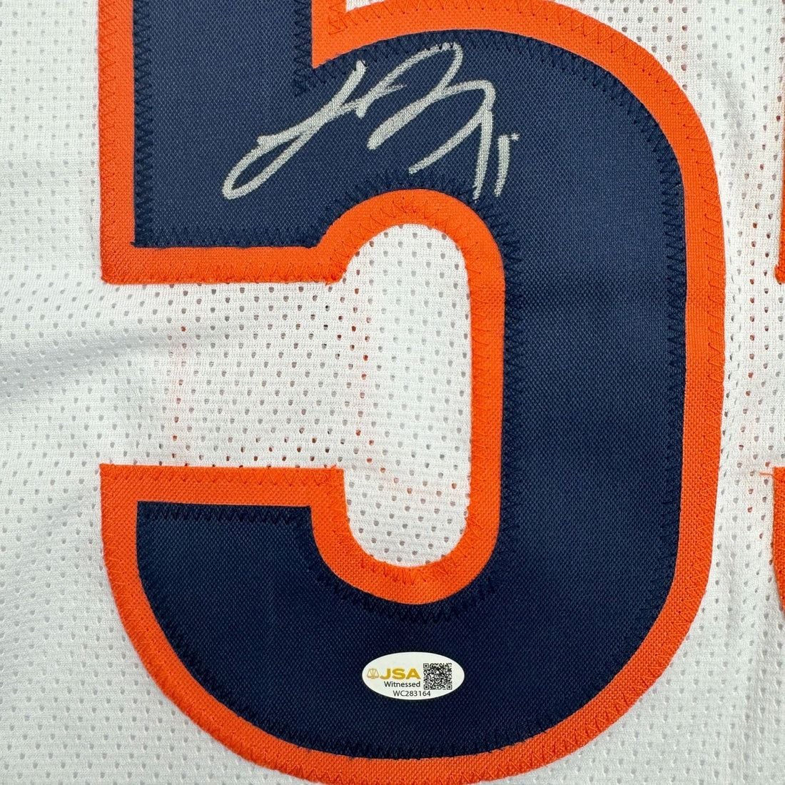 Framed Autographed/Signed Lance Briggs 35x39 Chicago White Football Jersey JSA COA