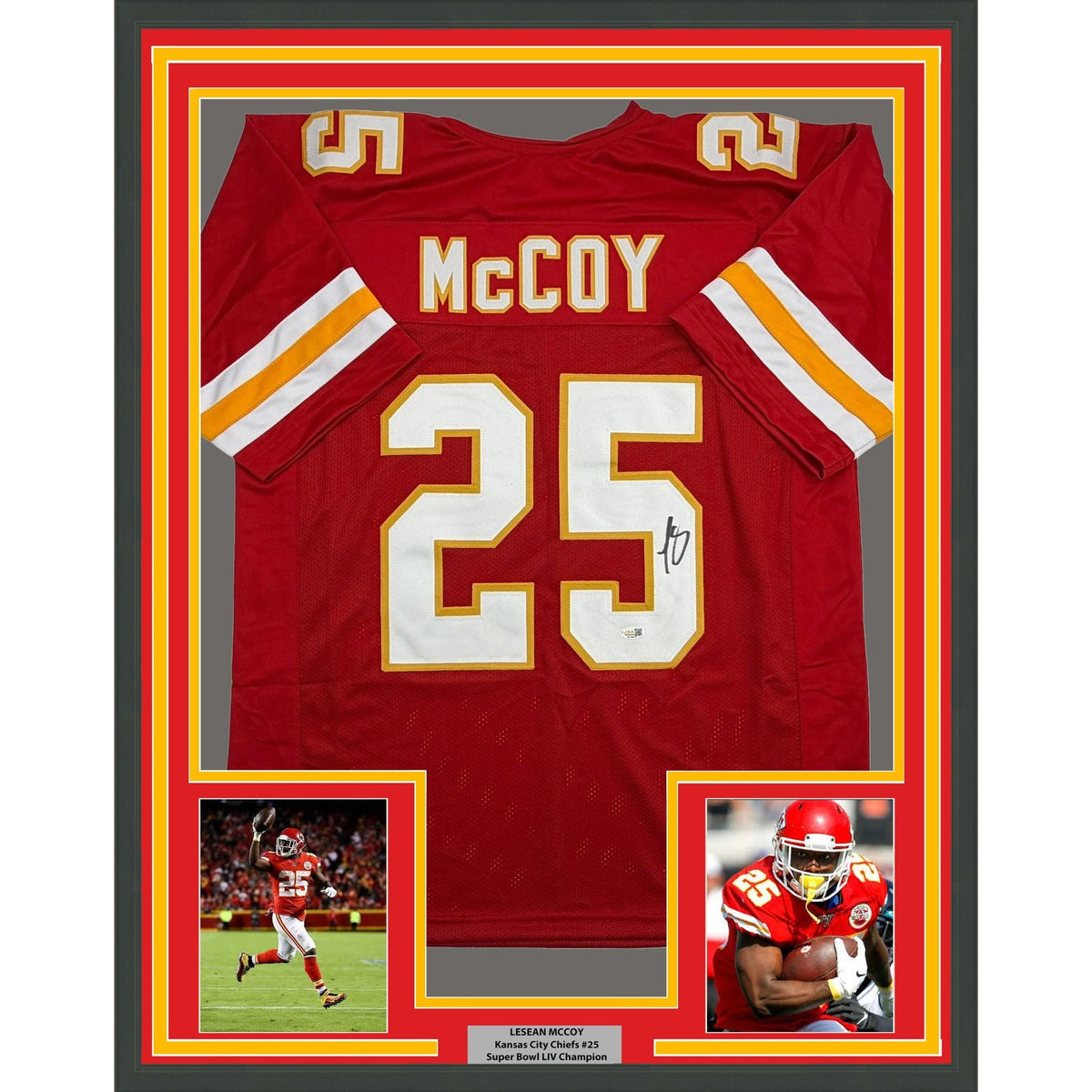 Framed Autographed/Signed LeSean McCoy 35x39 Kansas City Red Football Jersey JSA COA