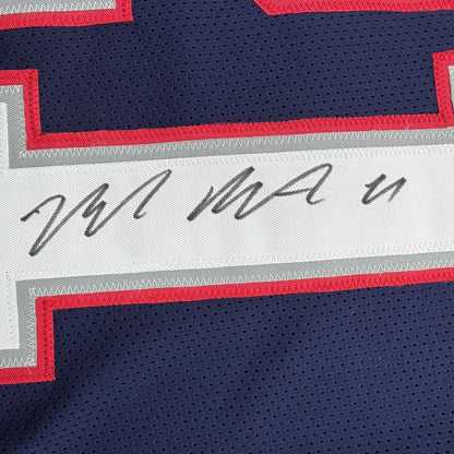 Framed Autographed/Signed Malcolm Butler 35x39 New England Blue Football Jersey JSA COA
