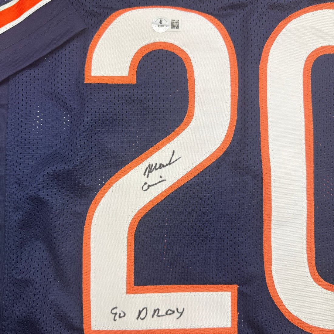 Framed Autographed/Signed Mark Carrier 90 DROY 35x39 Chicago Blue Football Jersey JSA COA