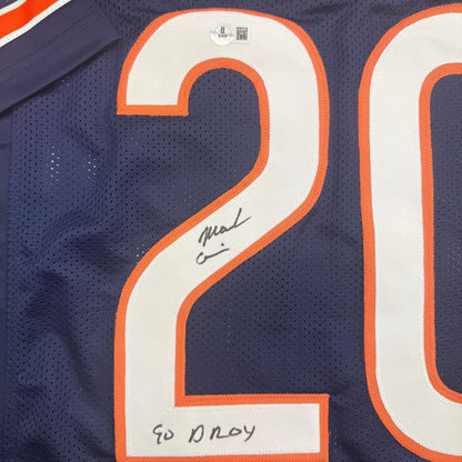 Framed Autographed/Signed Mark Carrier 90 DROY 35x39 Chicago Blue Football Jersey JSA COA