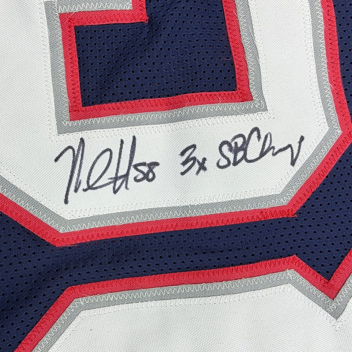 Framed Autographed/Signed Matt Chatham 3x SB Champ 35x39 New England Blue Football Jersey Beckett BAS COA