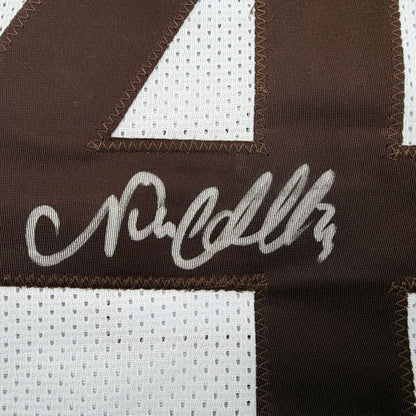 Framed Autographed/Signed Nick Chubb 35x39 Cleveland White Football Jersey Beckett BAS COA