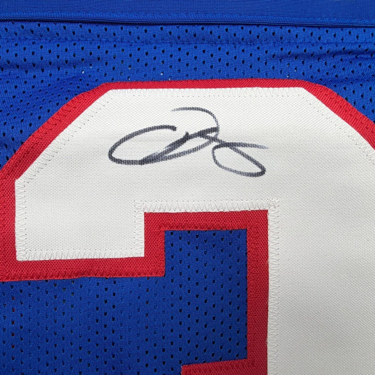 Framed Autographed/Signed Odell Beckham Jr OBJ 35x39 New York Retro Blue Football Jersey Beckett BAS COA