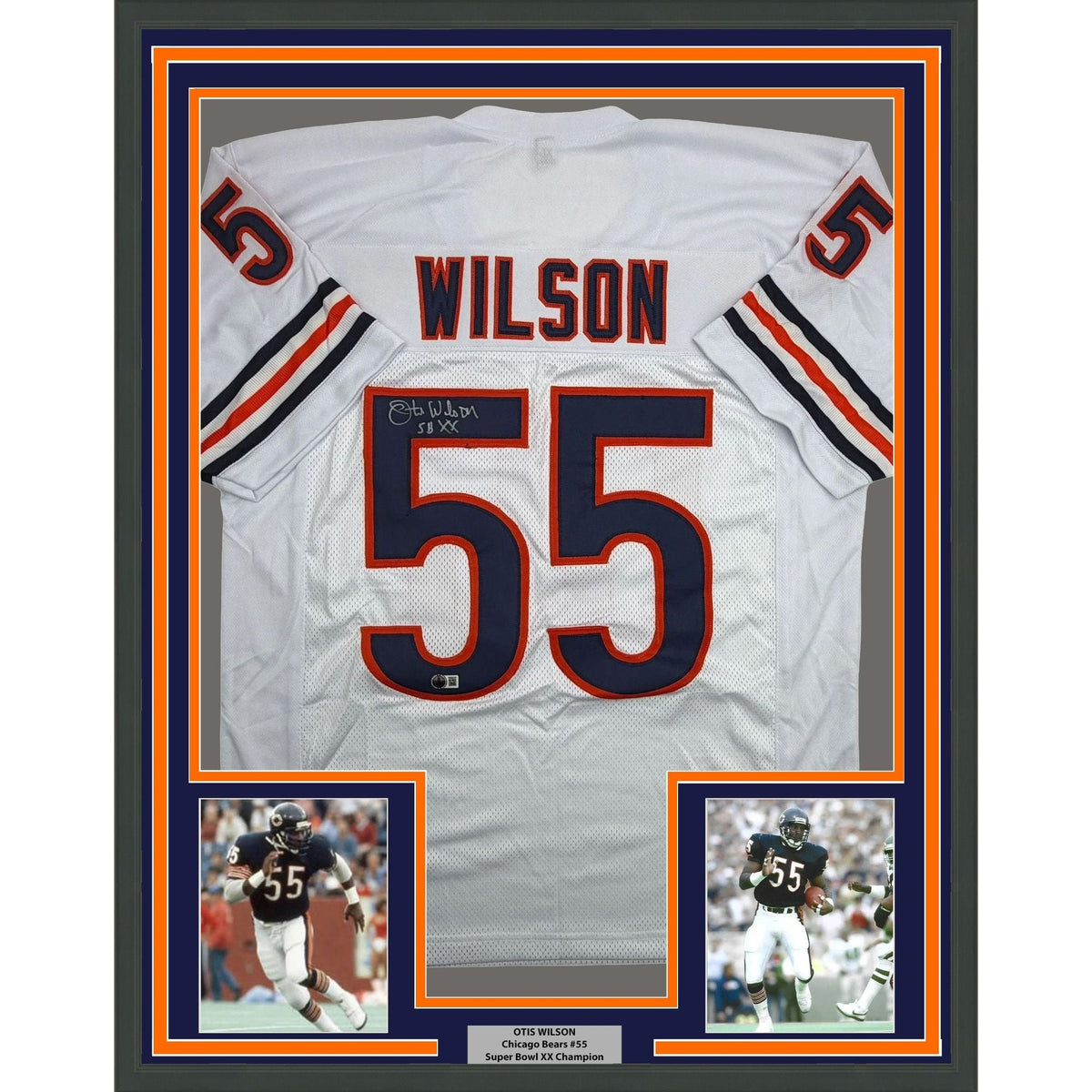 Framed Autographed/Signed Otis Wilson 35x39 Chicago White Football Jersey Beckett BAS COA