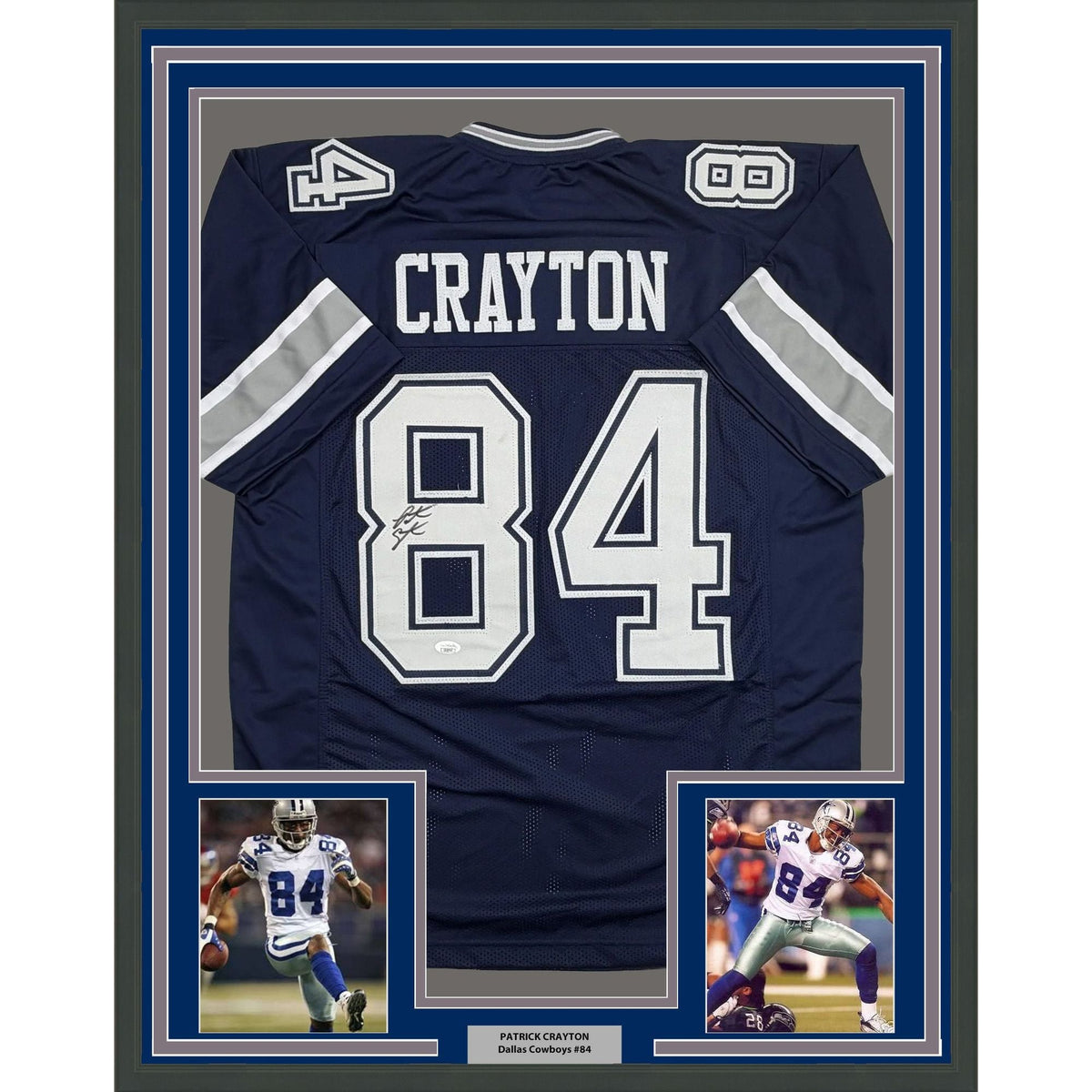 Framed Autographed/Signed Patrick Crayton 35x39 Dallas Blue Football Jersey JSA COA