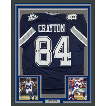 Framed Autographed/Signed Patrick Crayton 35x39 Dallas Blue Football Jersey JSA COA