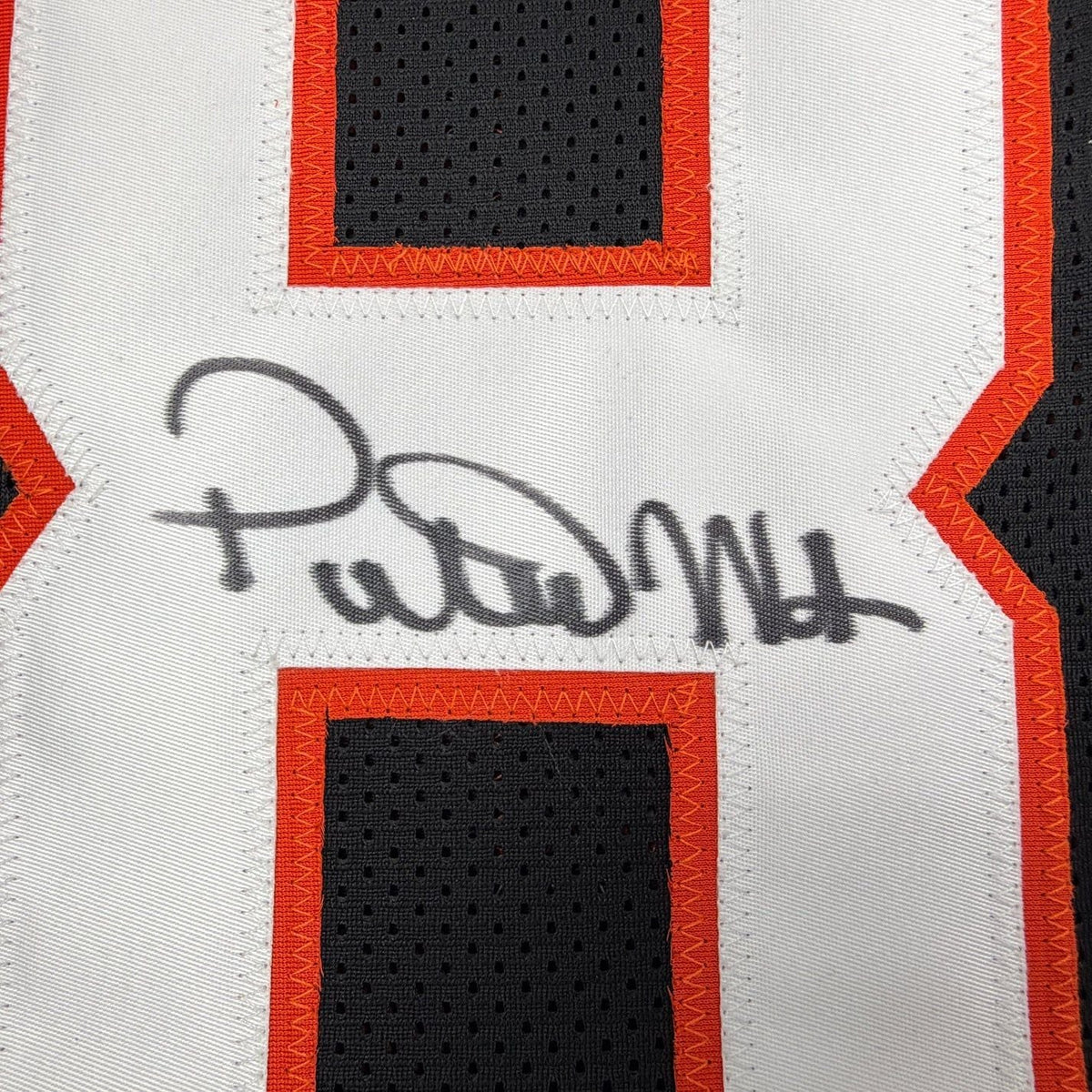 Framed Autographed/Signed Peter Warrick 35x39 Cincinnati Black Football Jersey Beckett BAS COA