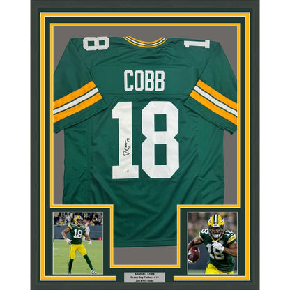 Framed Autographed/Signed Randall Cobb 35x39 Green Bay Green Football Jersey JSA COA