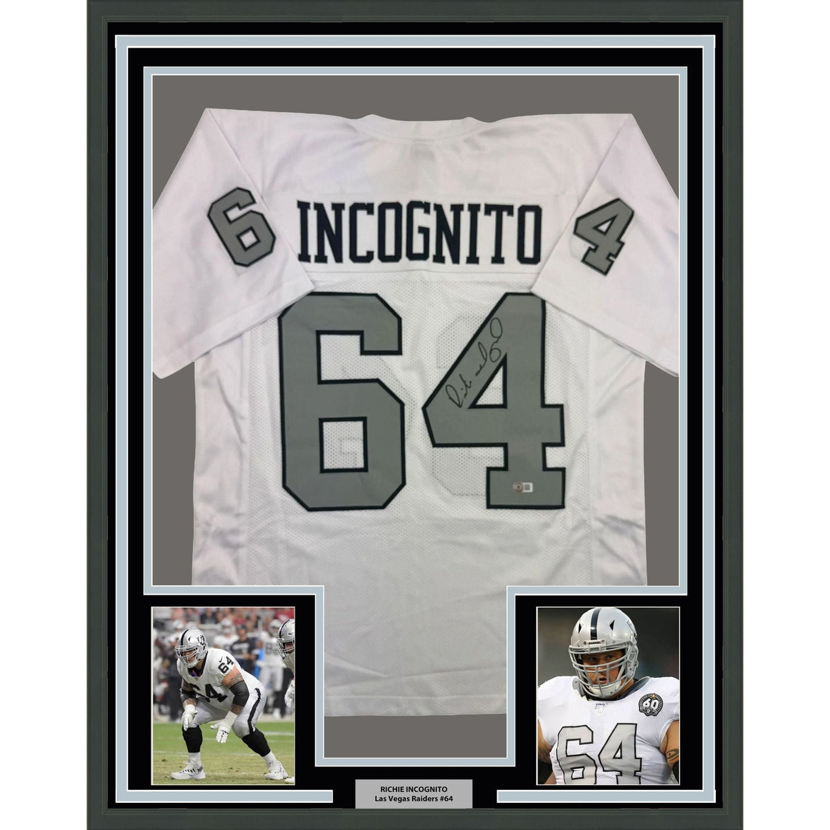 Framed Autographed/Signed Richie Incognito 35x39 Las Vegas Oakland Color Rush Football Jersey Beckett BAS COA