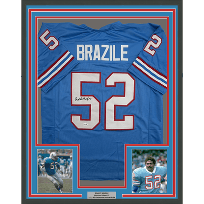 Framed Autographed/Signed Robert Brazile 35x39 Houston Blue Football Jersey JSA COA