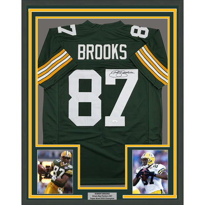 Framed Autographed/Signed Robert Brooks 35x39 Green Bay Green Football Jersey JSA COA