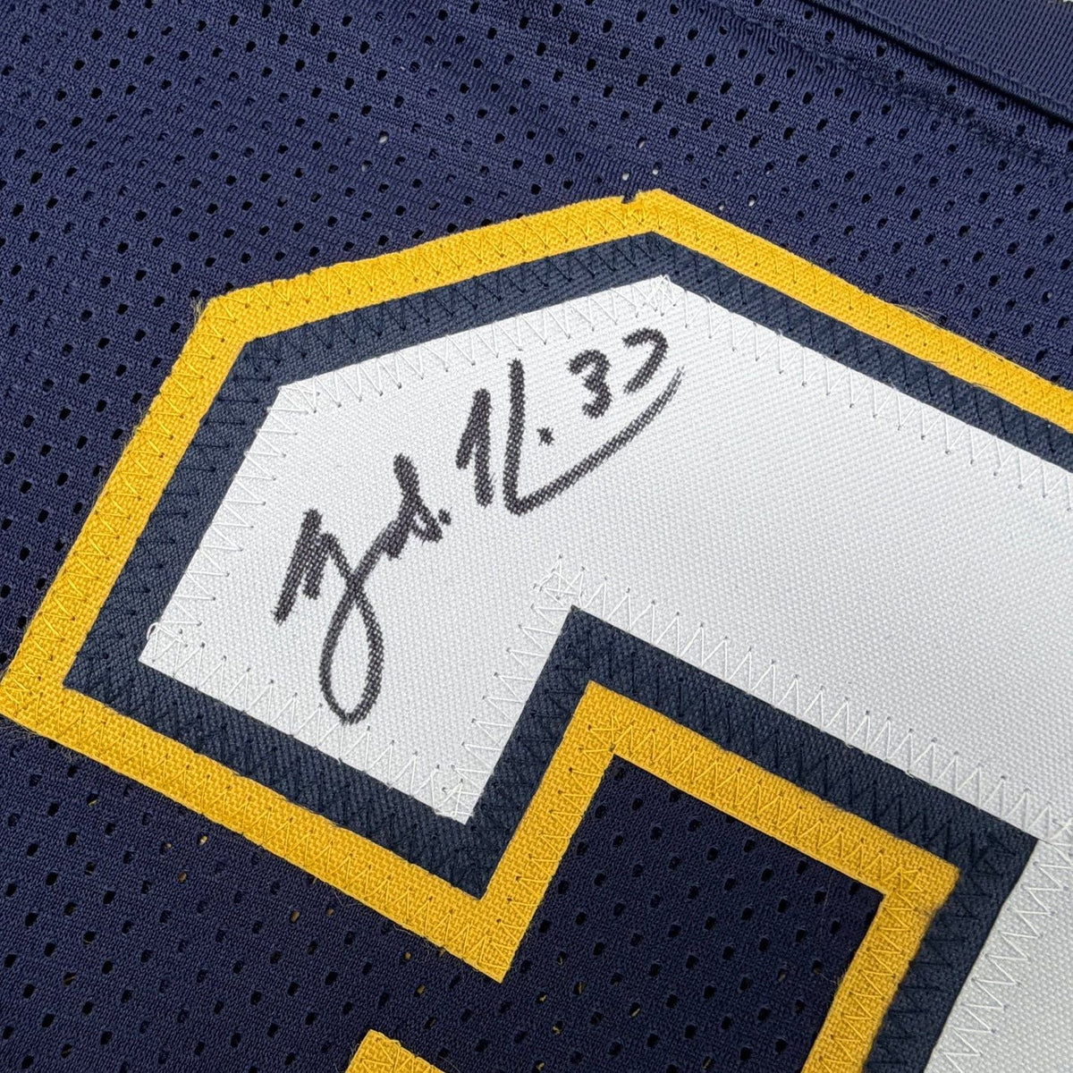 Framed Autographed/Signed Rodney Harrison 35x39 Los Angeles San Diego Navy Blue Football Jersey Beckett BAS COA