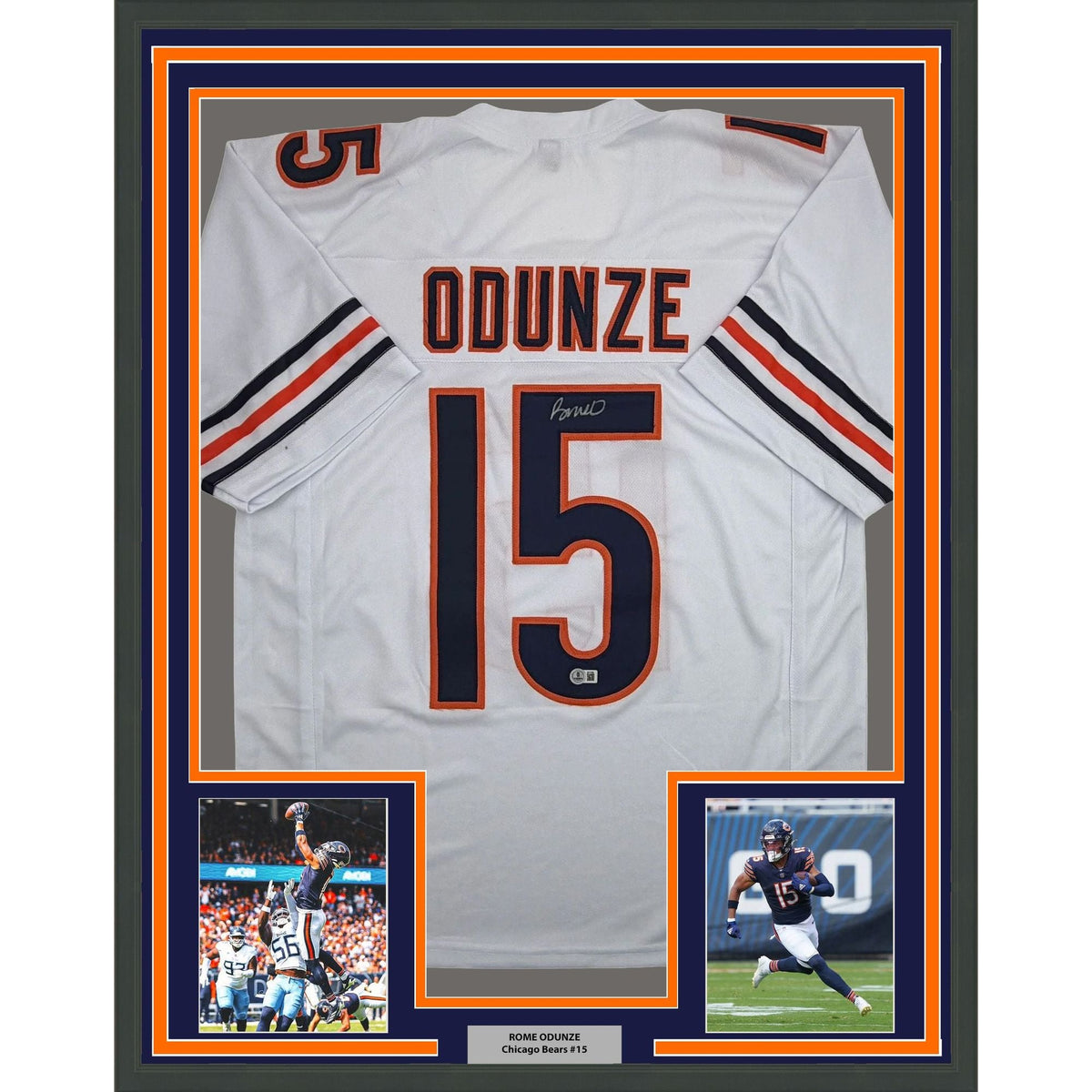 Framed Autographed/Signed Rome Odunze 35x39 Chicago White Football Jersey Beckett BAS COA