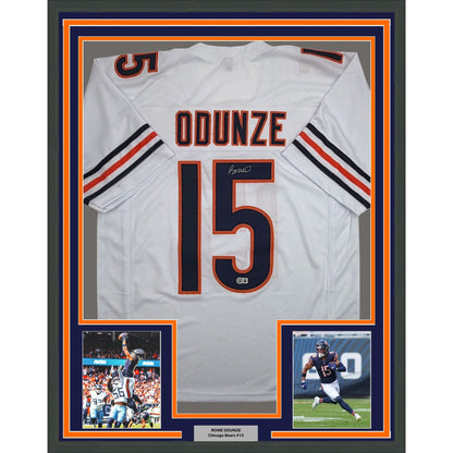 Framed Autographed/Signed Rome Odunze 35x39 Chicago White Football Jersey Beckett BAS COA