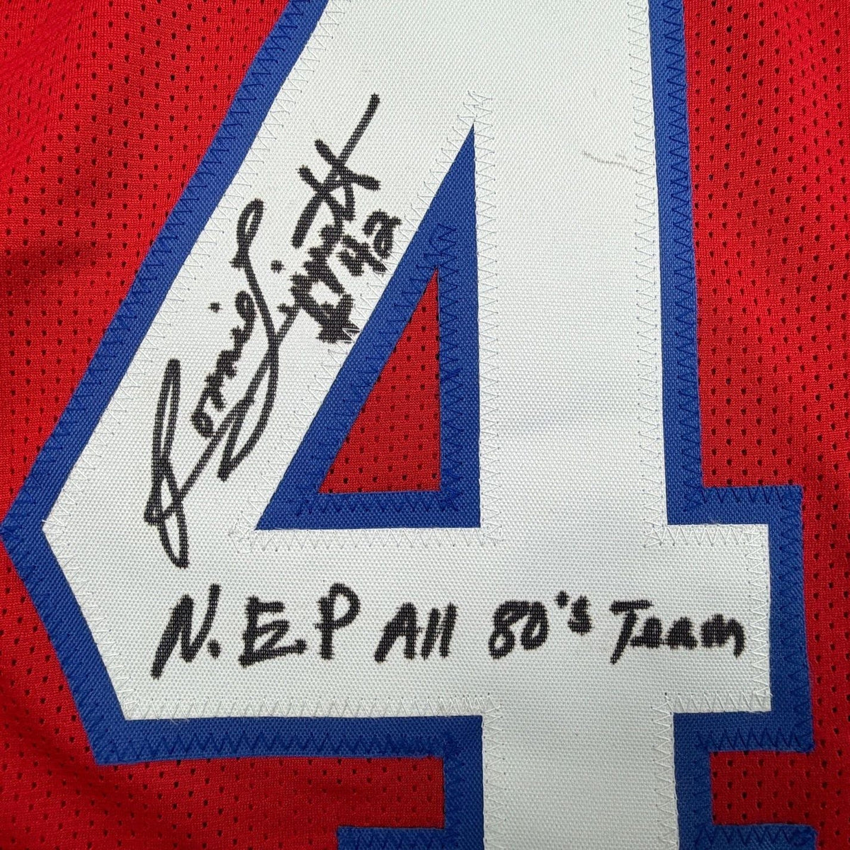 Framed Autographed/Signed Ronnie Lippett 35x39 New England Red Football Jersey Beckett BAS COA