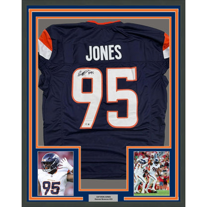 Framed Autographed/Signed Sai'vion Jones 35x39 Denver Blue Pro Cut Football Jersey Beckett BAS COA
