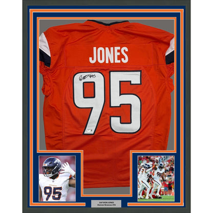 Framed Autographed/Signed Sai'vion Jones 35x39 Denver Orange Pro Cut Football Jersey Beckett BAS COA