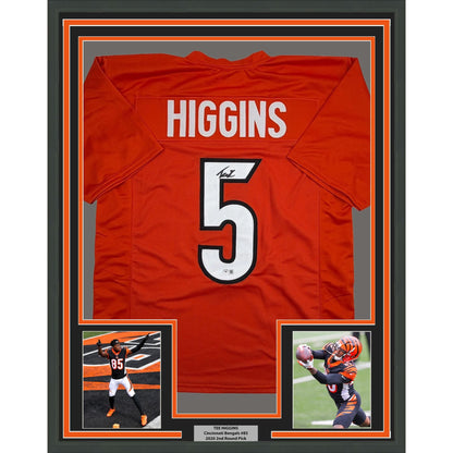 Framed Autographed/Signed Tee Higgins 35x39 Cincinnati Orange Football Jersey Beckett BAS COA