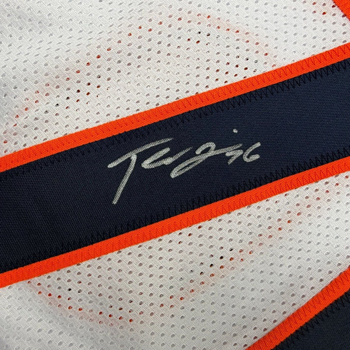 Framed Autographed/Signed Teven Jenkins 35x39 Chicago White Football Jersey Beckett BAS COA