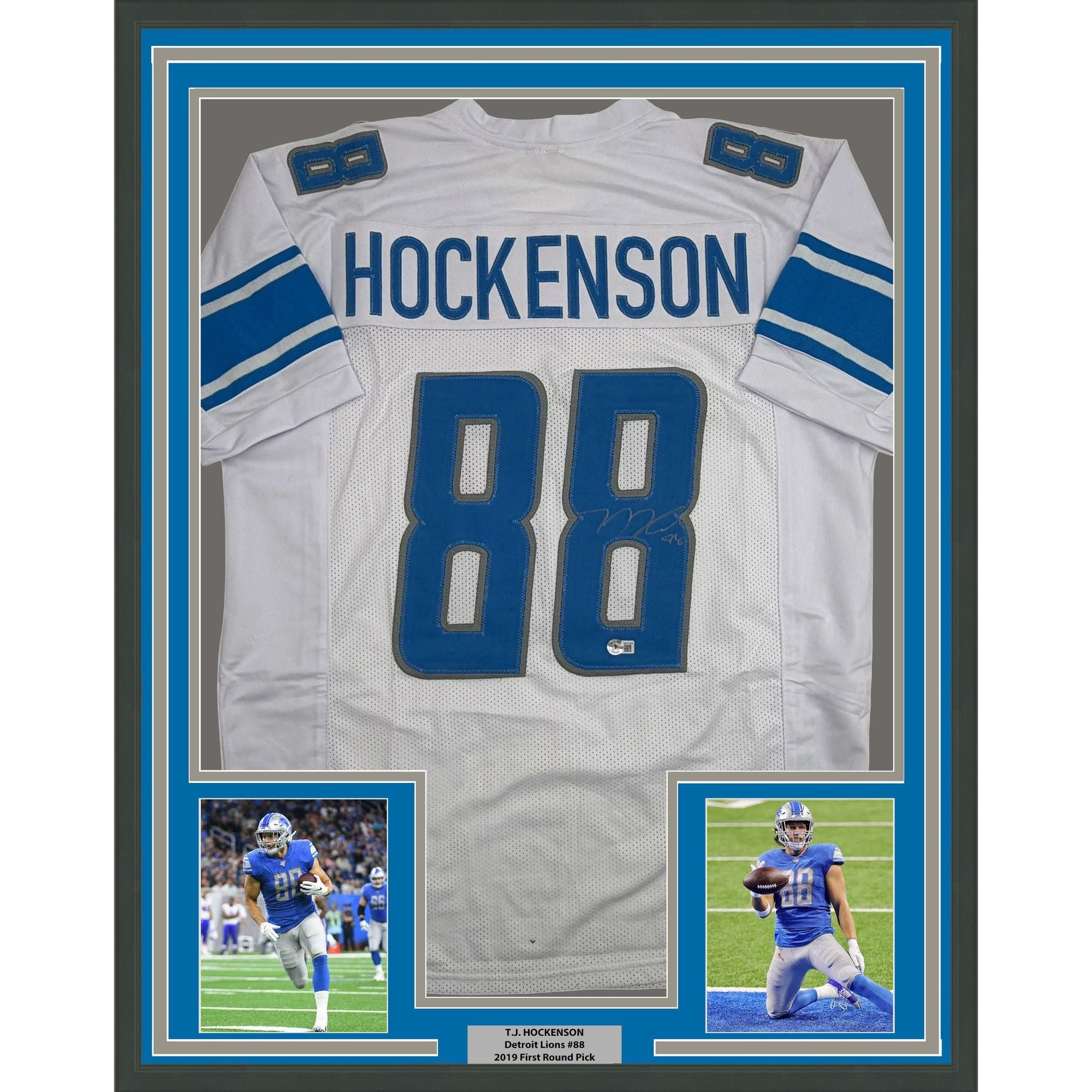 Framed Autographed/Signed TJ Hockenson 35x39 Detroit White