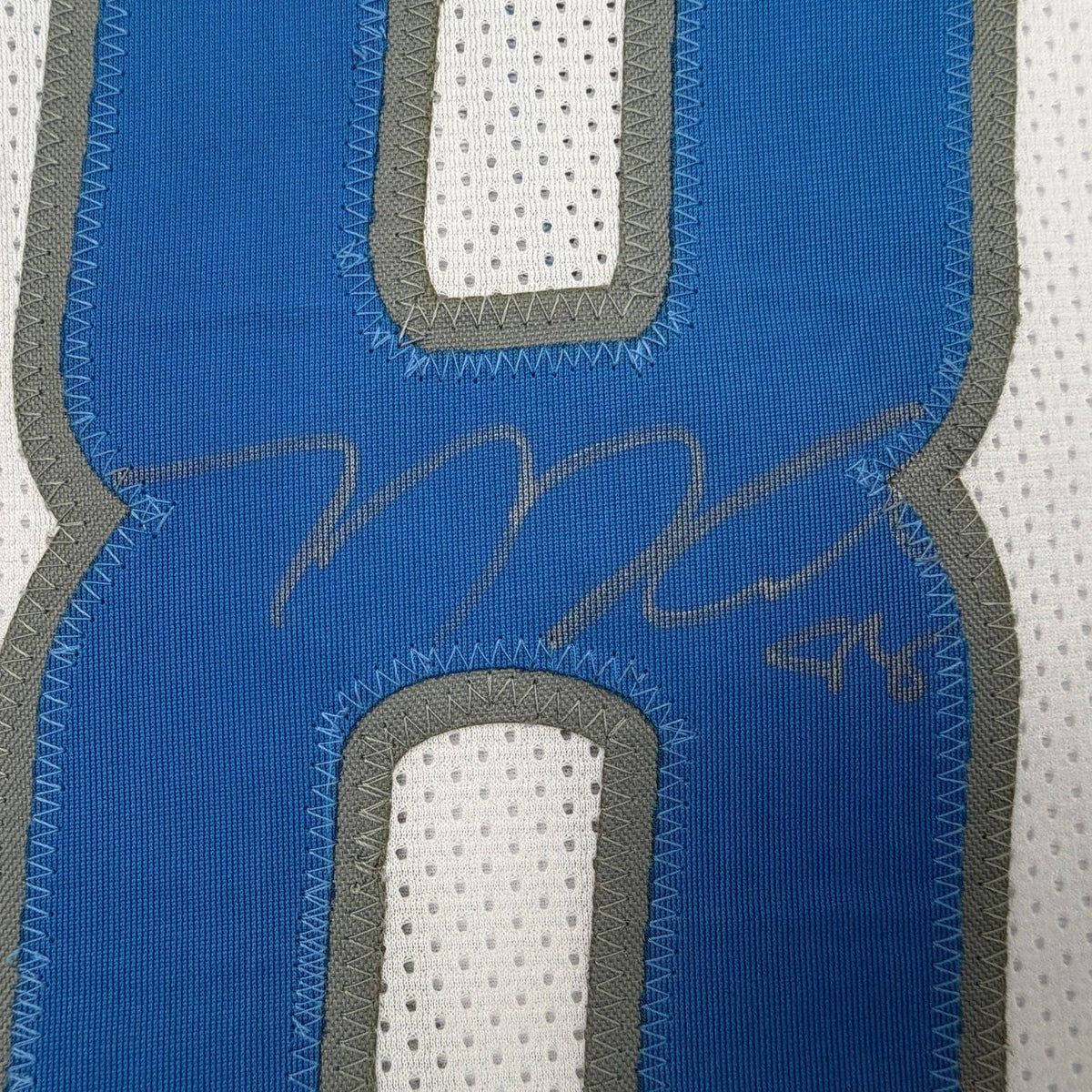 Framed Autographed/Signed TJ Hockenson 35x39 Detroit White Football Jersey Beckett BAS COA