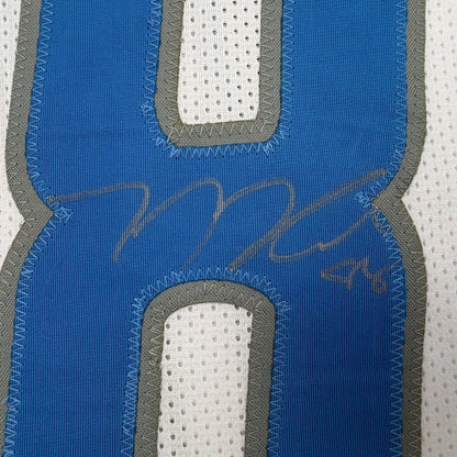 Framed Autographed/Signed TJ Hockenson 35x39 Detroit White Football Jersey Beckett BAS COA