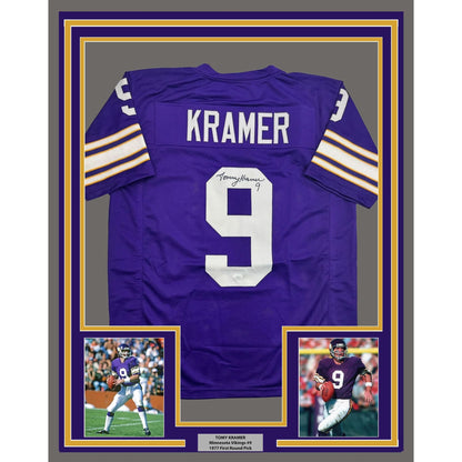 Framed Autographed/Signed Tommy Kramer 35x39 Minnesota Purple Football Jersey JSA COA