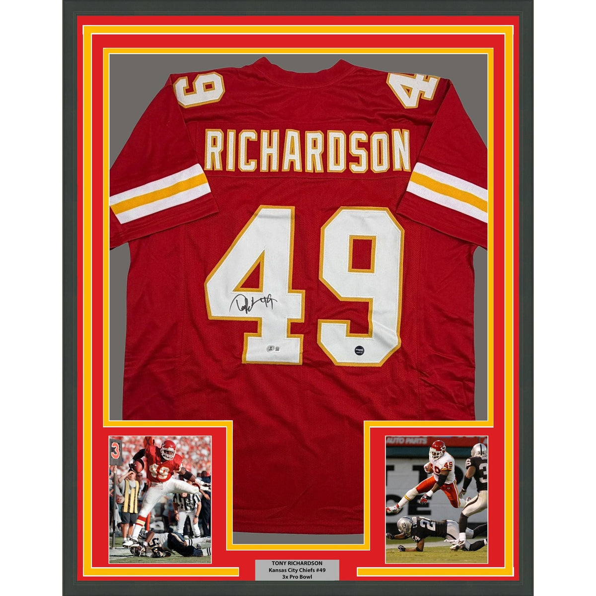 Framed Autographed/Signed Tony Richardson 35x39 Kansas City Red Football Jersey Beckett BAS COA