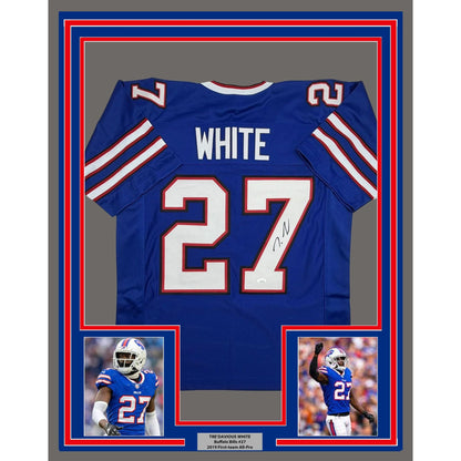 Framed Autographed/Signed Tre'Davious White 35x39 Buffalo Blue Football Jersey JSA COA