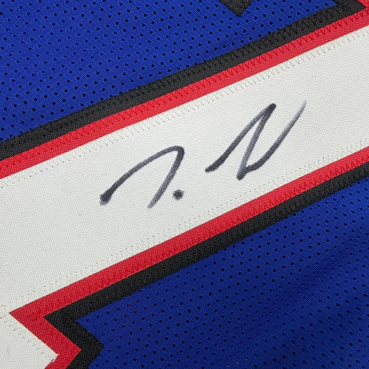 Framed Autographed/Signed Tre'Davious White 35x39 Buffalo Blue Football Jersey JSA COA