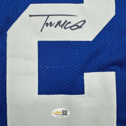 Framed Autographed/Signed Trent McDuffie 35x39 Los Angeles LA Blue Football Jersey Beckett BAS COA