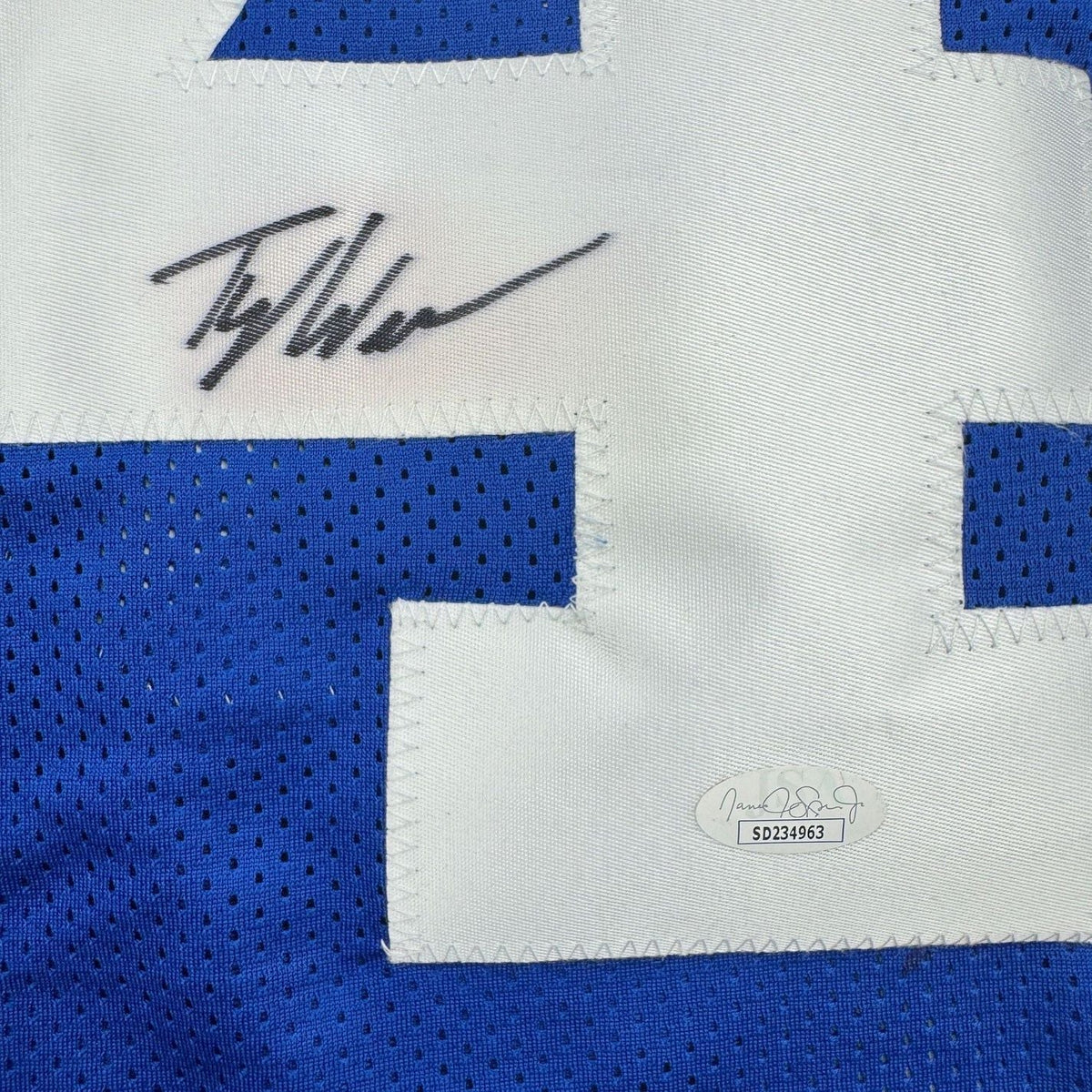 Framed Autographed/Signed Tyler Warren 35x39 Indianapolis Blue Football Jersey JSA COA