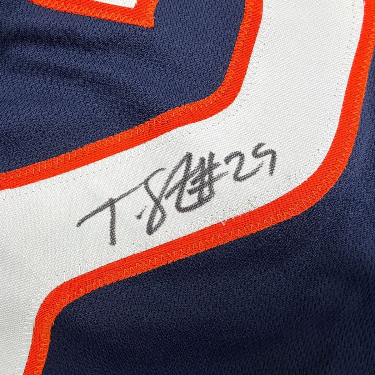 Framed Autographed/Signed Tyrique Stevenson 35x39 Chicago Blue Football Jersey JSA COA