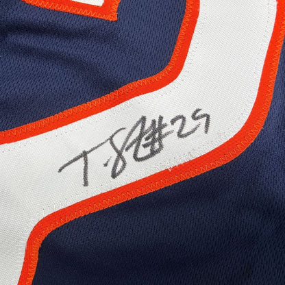 Framed Autographed/Signed Tyrique Stevenson 35x39 Chicago Blue Football Jersey JSA COA