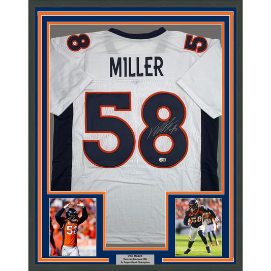 Framed Autographed/Signed Von Miller 35x39 Denver White Football Jersey Beckett BAS COA