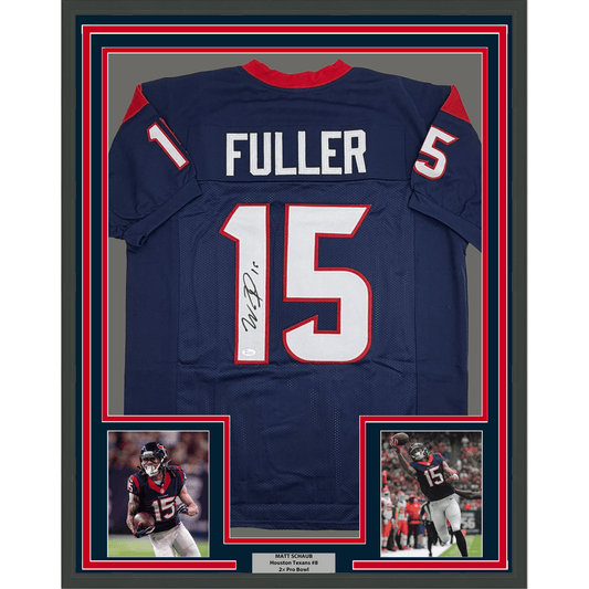 Framed Autographed/Signed Will Fuller 35x39 Houston Blue Football Jersey JSA COA