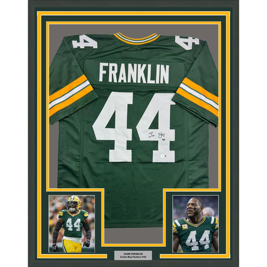 Framed Autographed/Signed Zaire Franklin 35x39 Green Bay Green Football Jersey Beckett BAS COA
