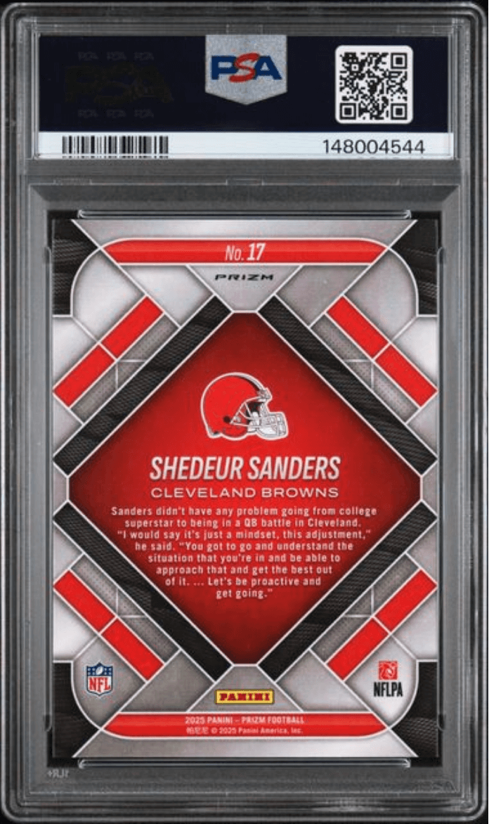 Graded 2025 Panini Prizm Shedeur Sanders #17 Emergent Silver Prizm Rookie RC Football Card PSA 10 Gem Mint