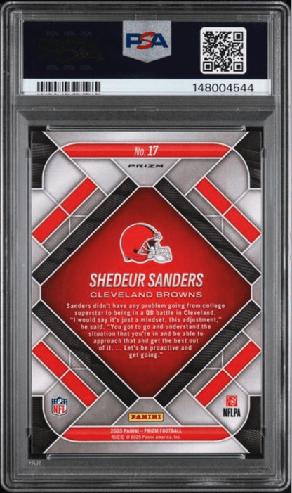 Graded 2025 Panini Prizm Shedeur Sanders #17 Emergent Silver Prizm Rookie RC Football Card PSA 10 Gem Mint