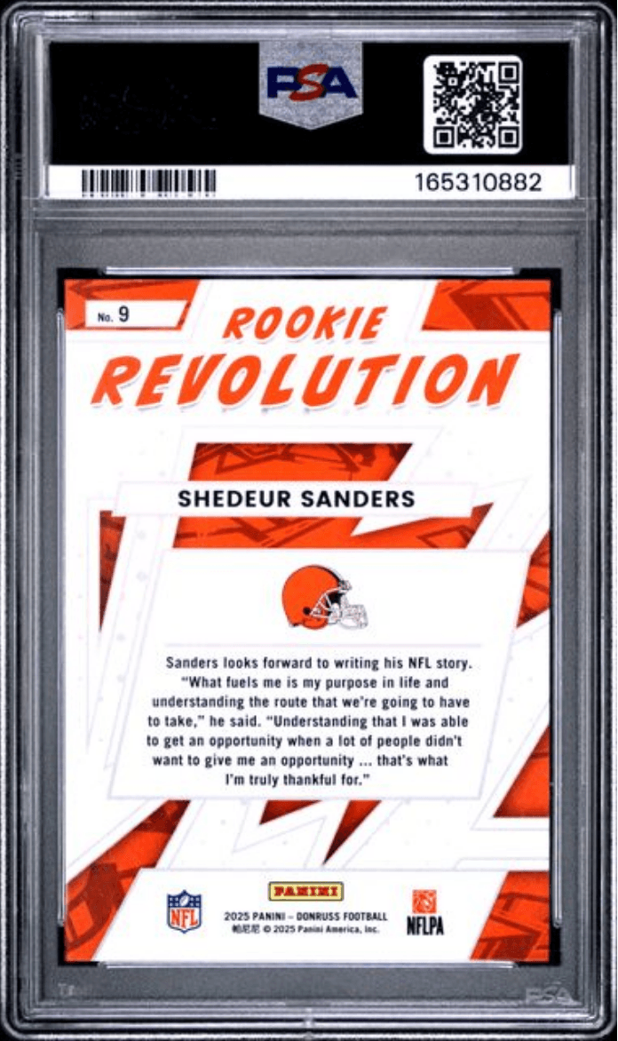 Graded 2025 Panini Donruss Shedeur Sanders #9 Rookie Revolution Rookie RC Football Card PSA 10 Gem Mint