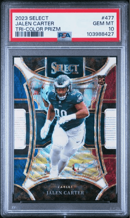 Graded 2023 Panini Select Jalen Carter #477 Tri Color Prizm /149 Rookie RC Football Card PSA 10 Gem Mint