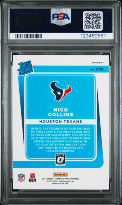 Graded 2021 Panini Donruss Optic Nico Collins #230 Blue Hyper Rookie RC Football Card PSA 10 Gem Mint