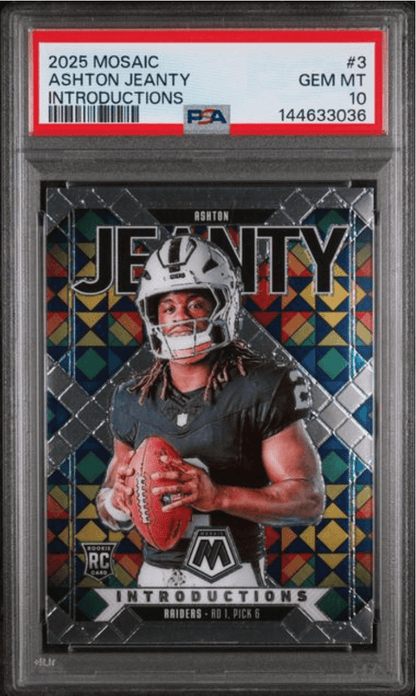 Graded 2025 Panini Mosaic Ashton Jeanty #3 Introductions Rookie RC Football Card PSA 10 Gem Mint