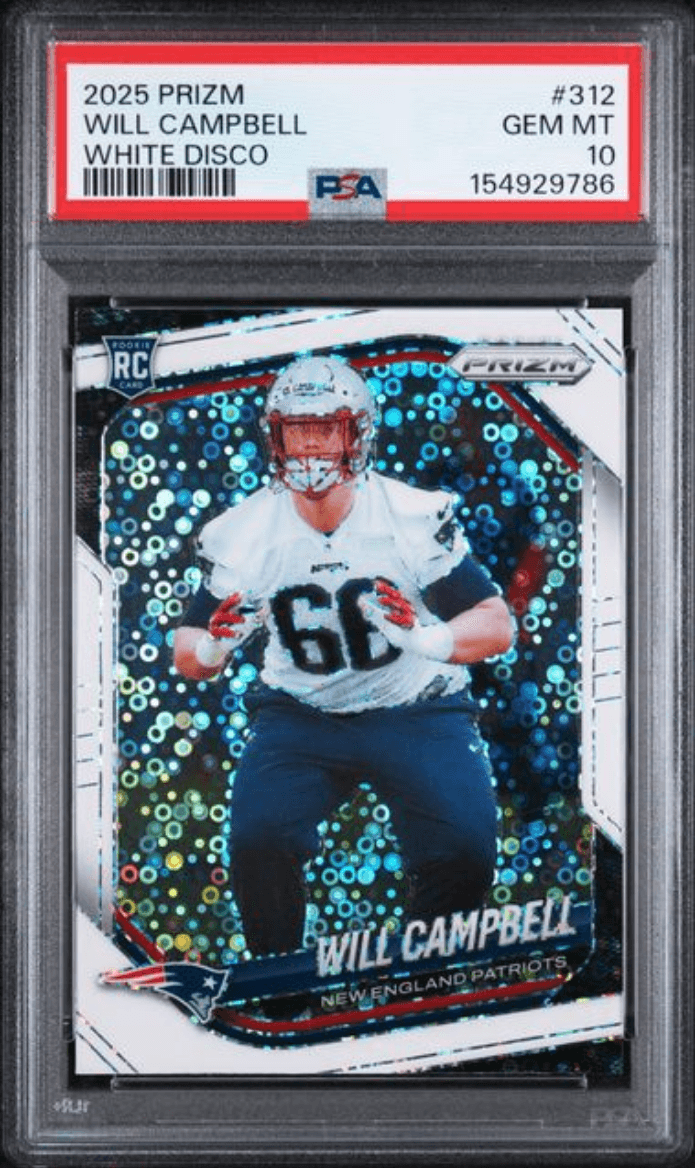 Graded 2025 Panini Prizm Will Campbell #312 White Disco Rookie RC Football Card PSA 10 Gem Mint